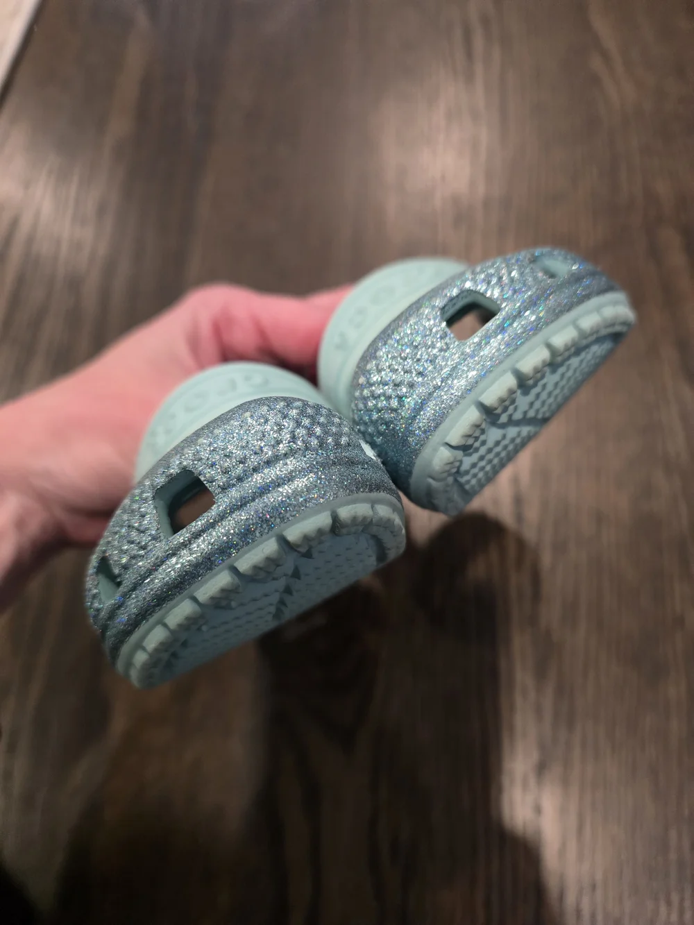 Toddler Glitter Crocs in Light Blue, 4C